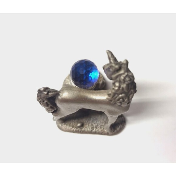 Vtg Cuteri Pewter Unicorn Crystal Ball Figurine Small Curio 1980s Fantasy Whimsy - Picture 4 of 10